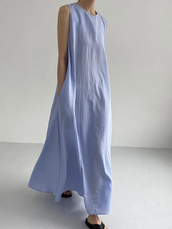 Linen Crew Neck Sleeveless Maxi Dress