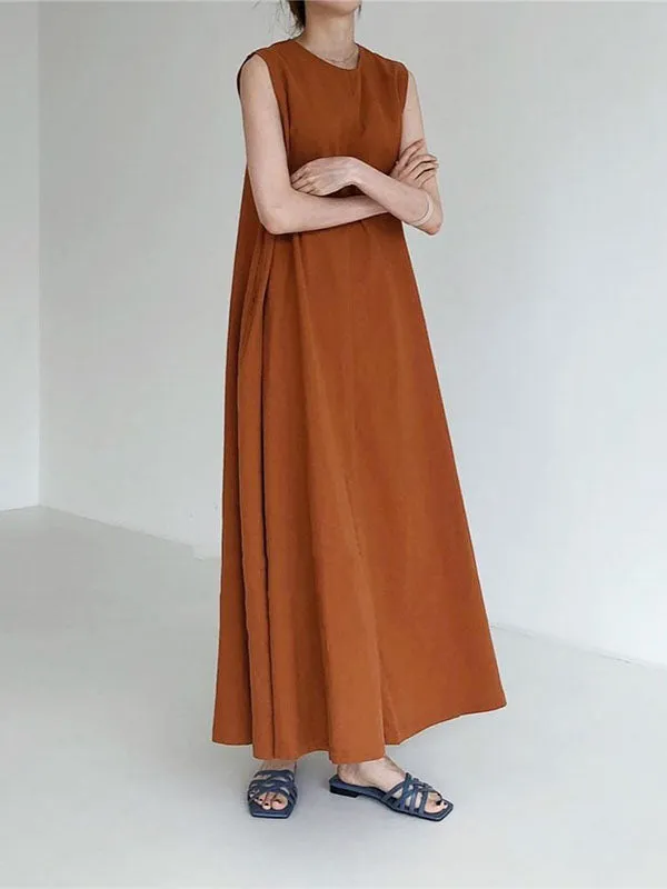 Linen Crew Neck Sleeveless Maxi Dress