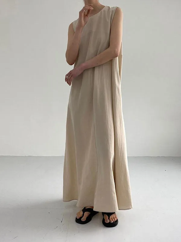 Linen Crew Neck Sleeveless Maxi Dress