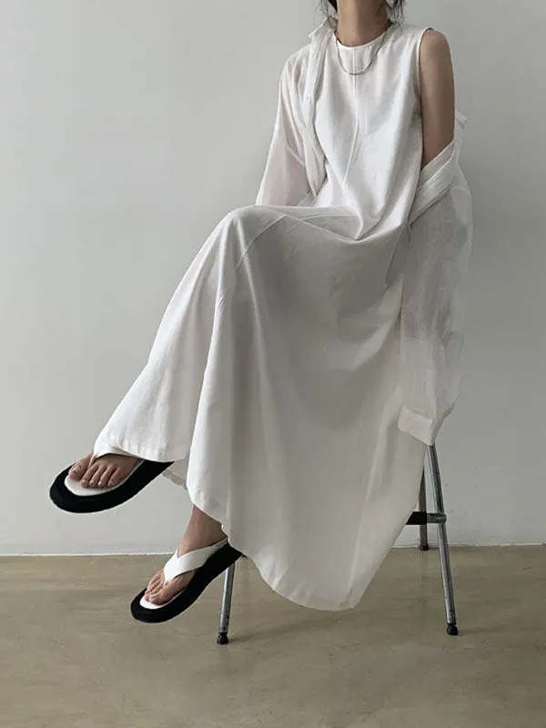 Linen Crew Neck Sleeveless Maxi Dress