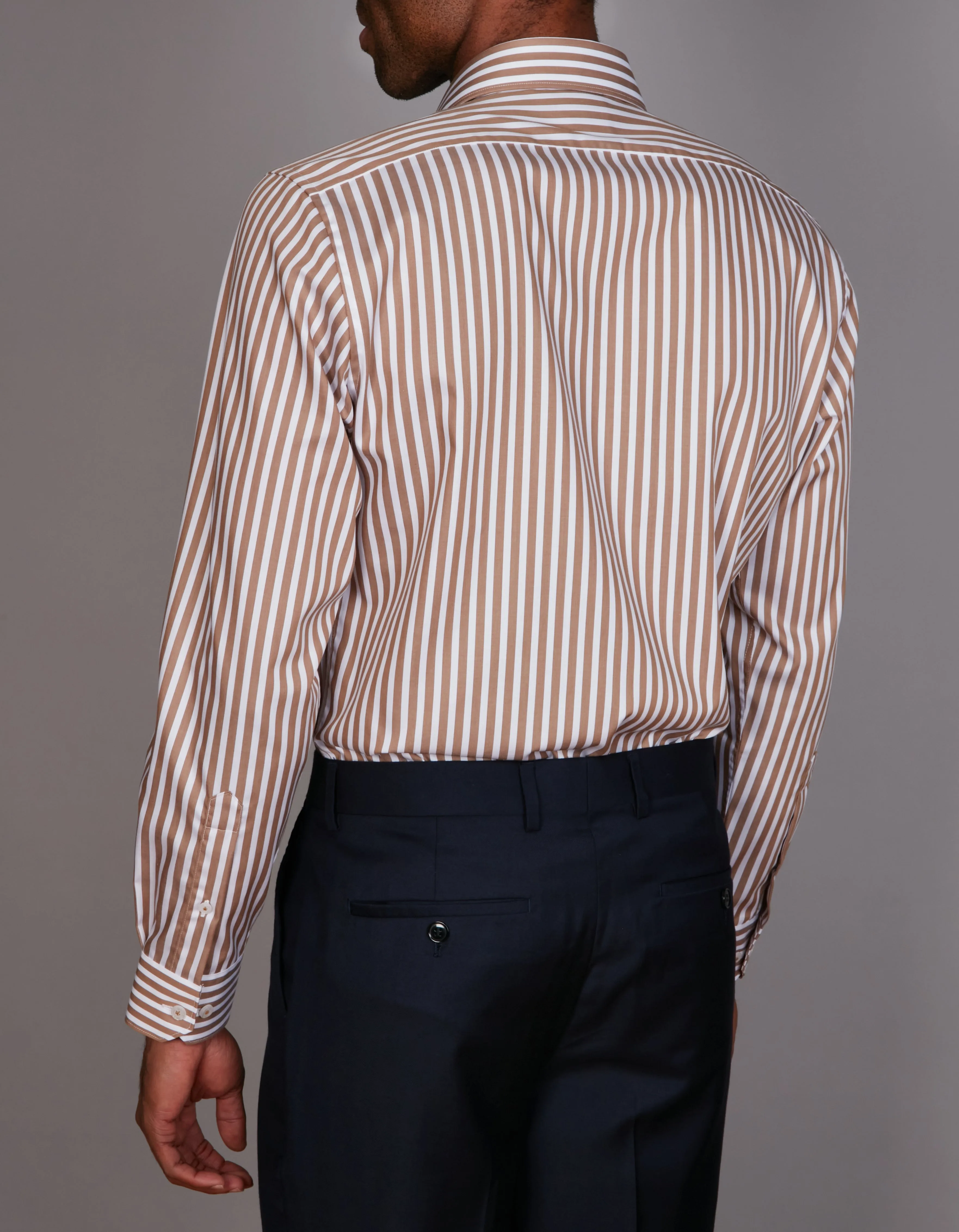 Long Sleeve Business Shirt - Stripe - Camel & White