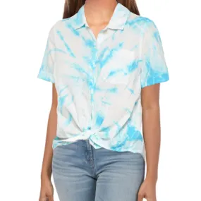 Lucky Brand Tie-Dye Print Tie Front Cotton Button Down Shirt