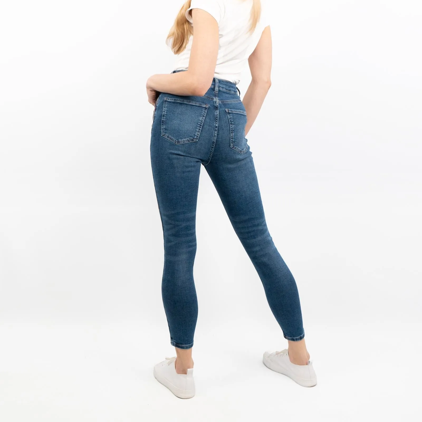 M&S Blue Skinny Leg High Rise Stretch Jeans with Pockets