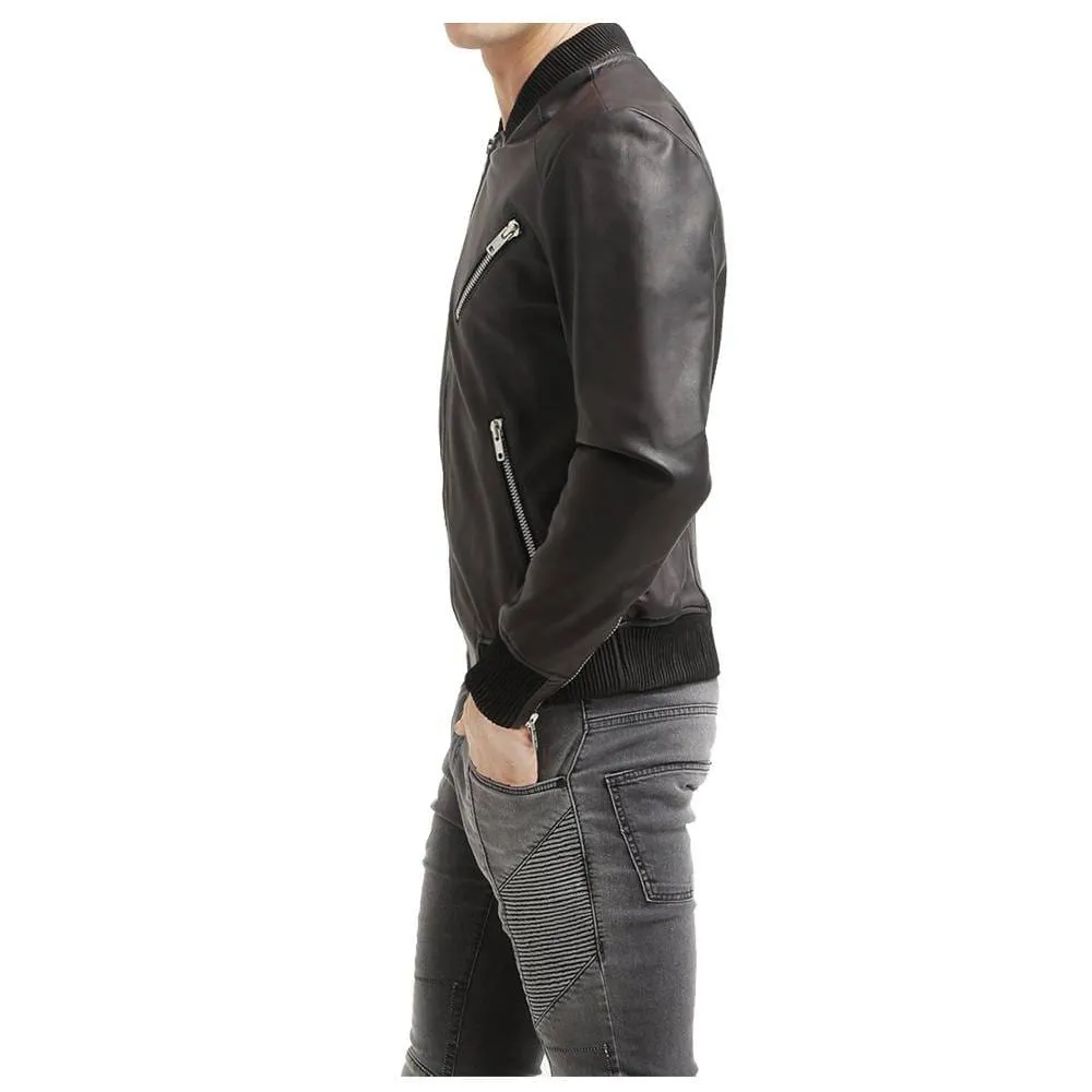 Men American Bomber Leather Jacket