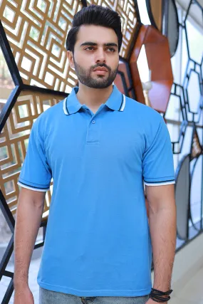 Men Short Sleeve Polo Shirt Sky Blue