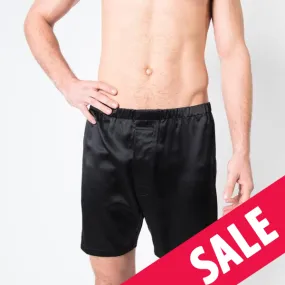 Men's Black Mulberry Silk Boxer Shorts with button fly