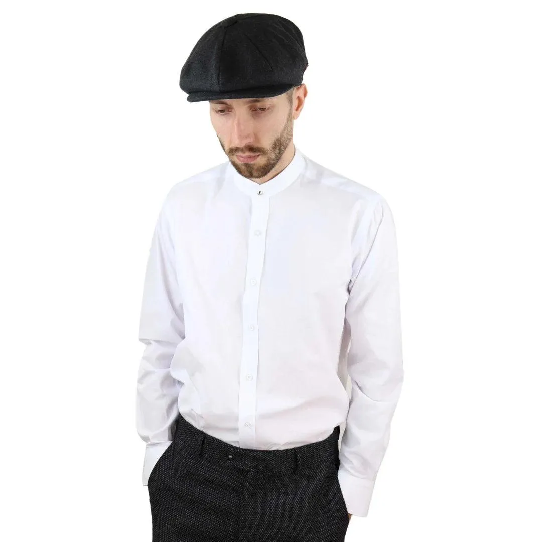 Mens Peaky Blinders Polka Shirt Removable Collar Penny Button Nehru Collarless