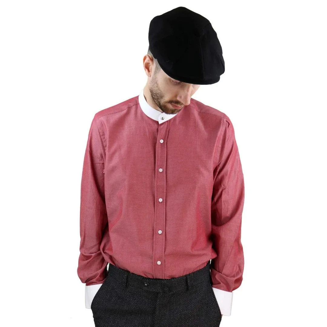 Mens Peaky Blinders Polka Shirt Removable Collar Penny Button Nehru Collarless