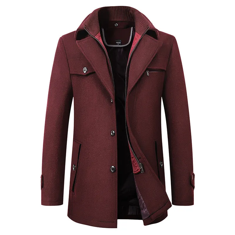 Men's Premium Thick Double Collar Wool Blend Coat