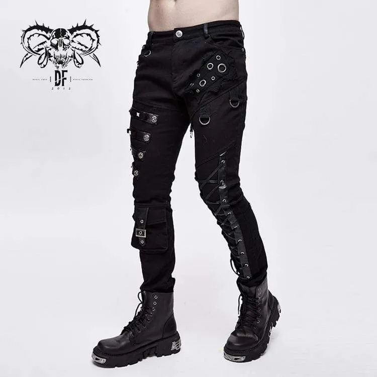 Men's Punk Lacing Straps Straight-leg Pants