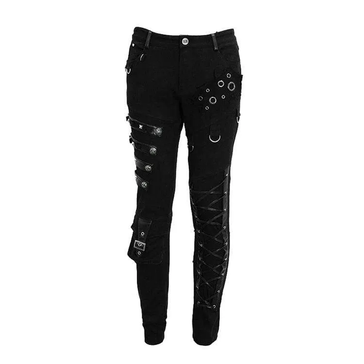 Men's Punk Lacing Straps Straight-leg Pants