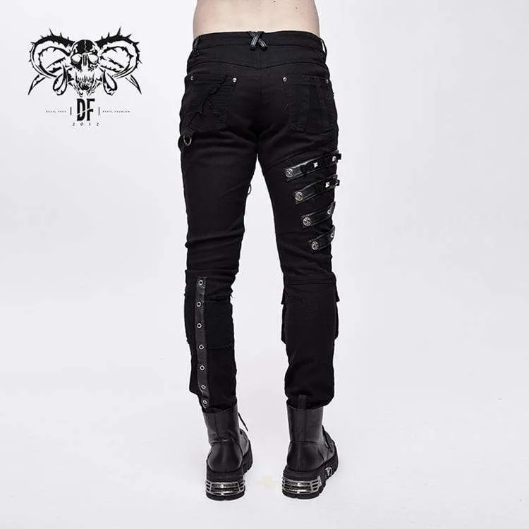 Men's Punk Lacing Straps Straight-leg Pants