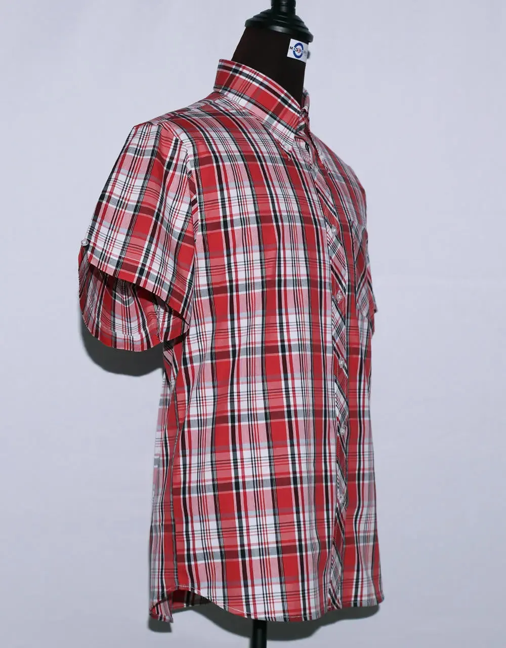 Men's Short Sleeve Red And  White Plaid Shirt Size M