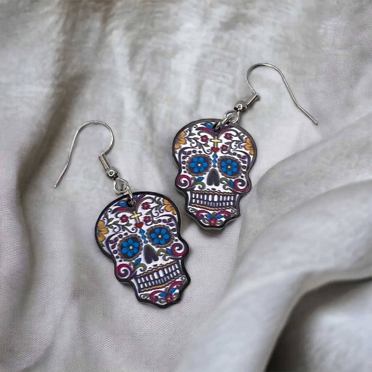 Metallic Skull Earrings - Halloween Earrings, Skeleton Earrings, Halloween Skull, Halloween Earrings, Sugar Skull, Trick or Treat