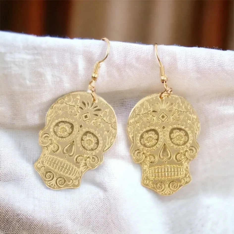 Metallic Skull Earrings - Halloween Earrings, Skeleton Earrings, Halloween Skull, Halloween Earrings, Sugar Skull, Trick or Treat