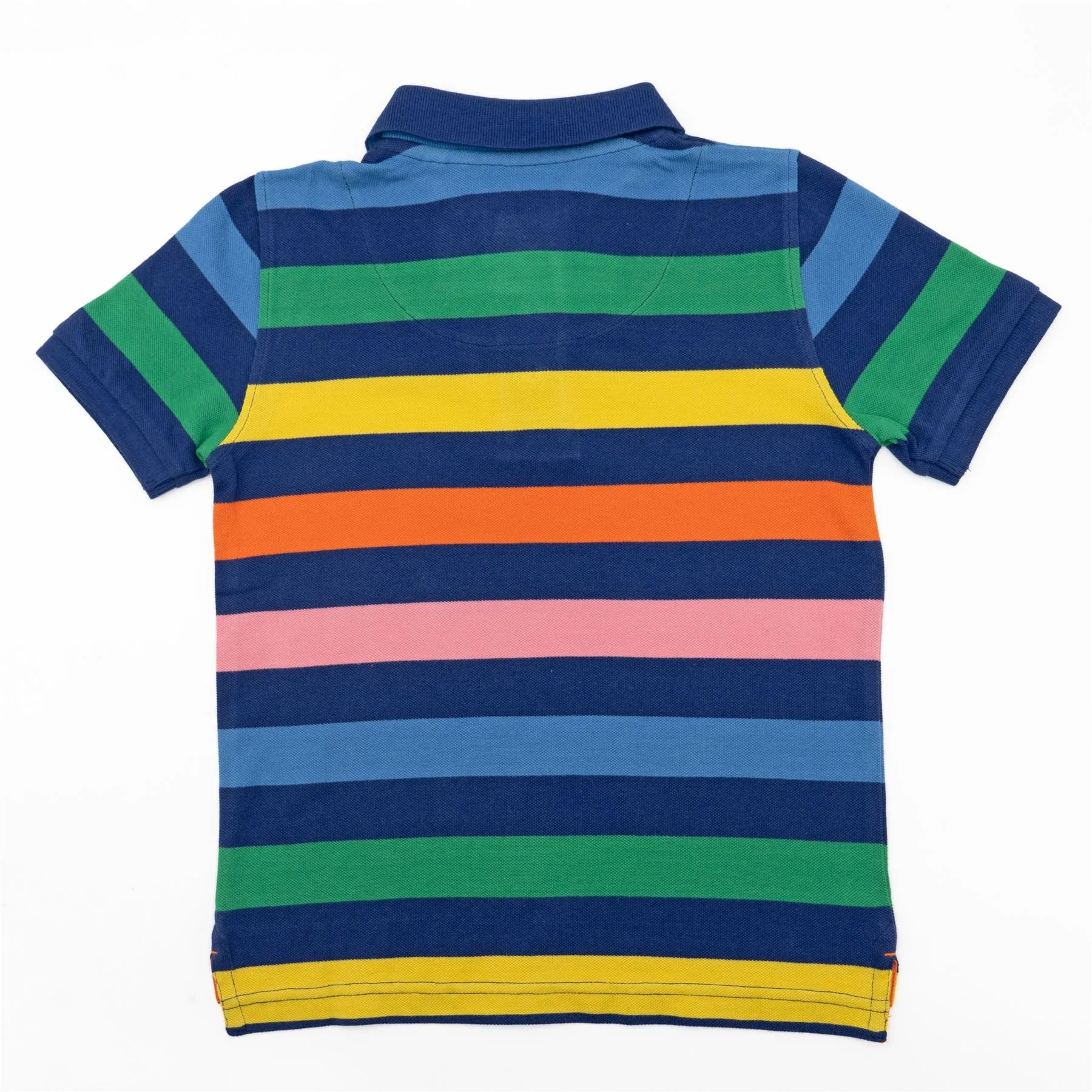 Mini Boden Boys Rainbow Stripe Button-Up Short Sleeve Polo Shirts