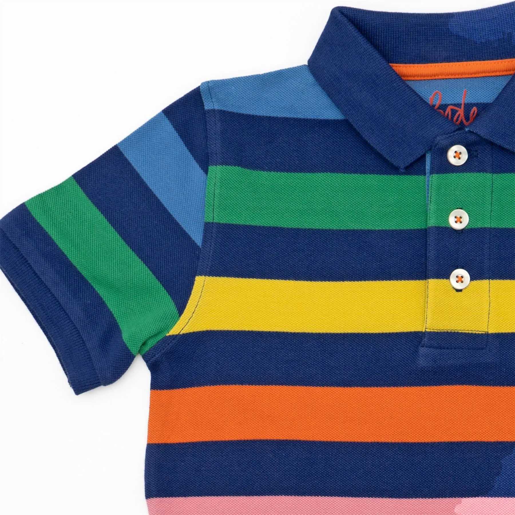 Mini Boden Boys Rainbow Stripe Button-Up Short Sleeve Polo Shirts