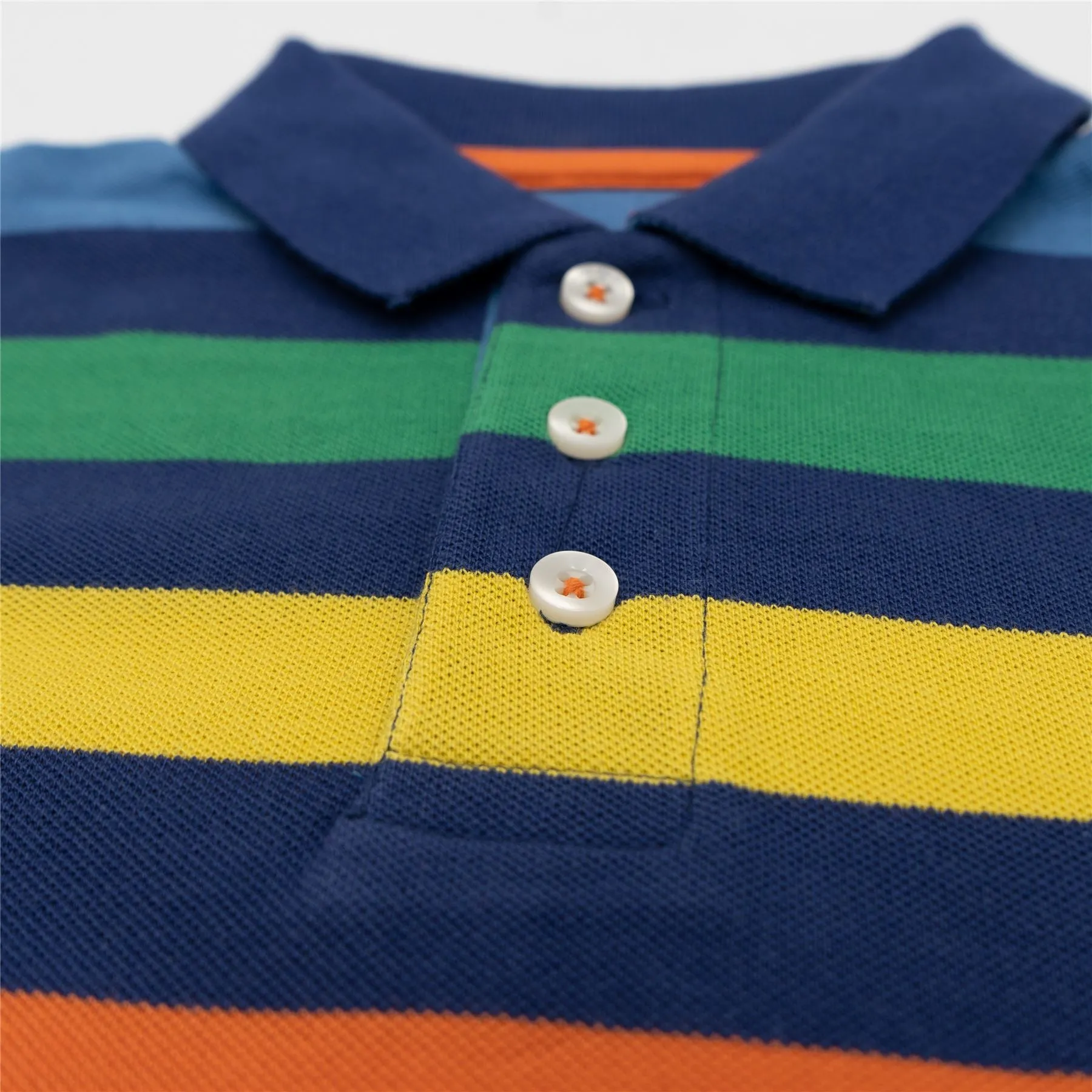 Mini Boden Boys Rainbow Stripe Button-Up Short Sleeve Polo Shirts