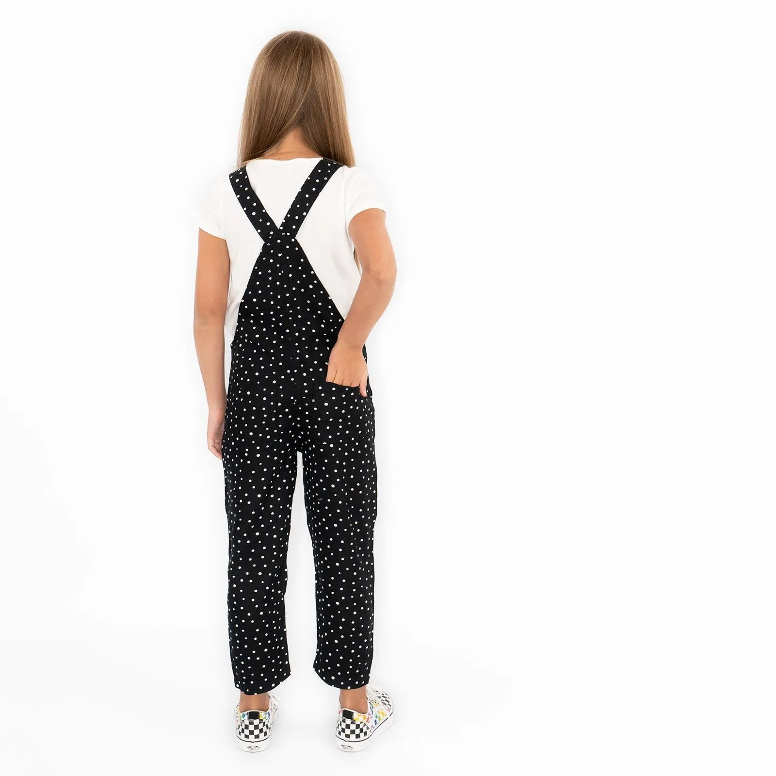 Next Girls Dungaree Black White Polka Dot Viscose Lightweight Dungarees