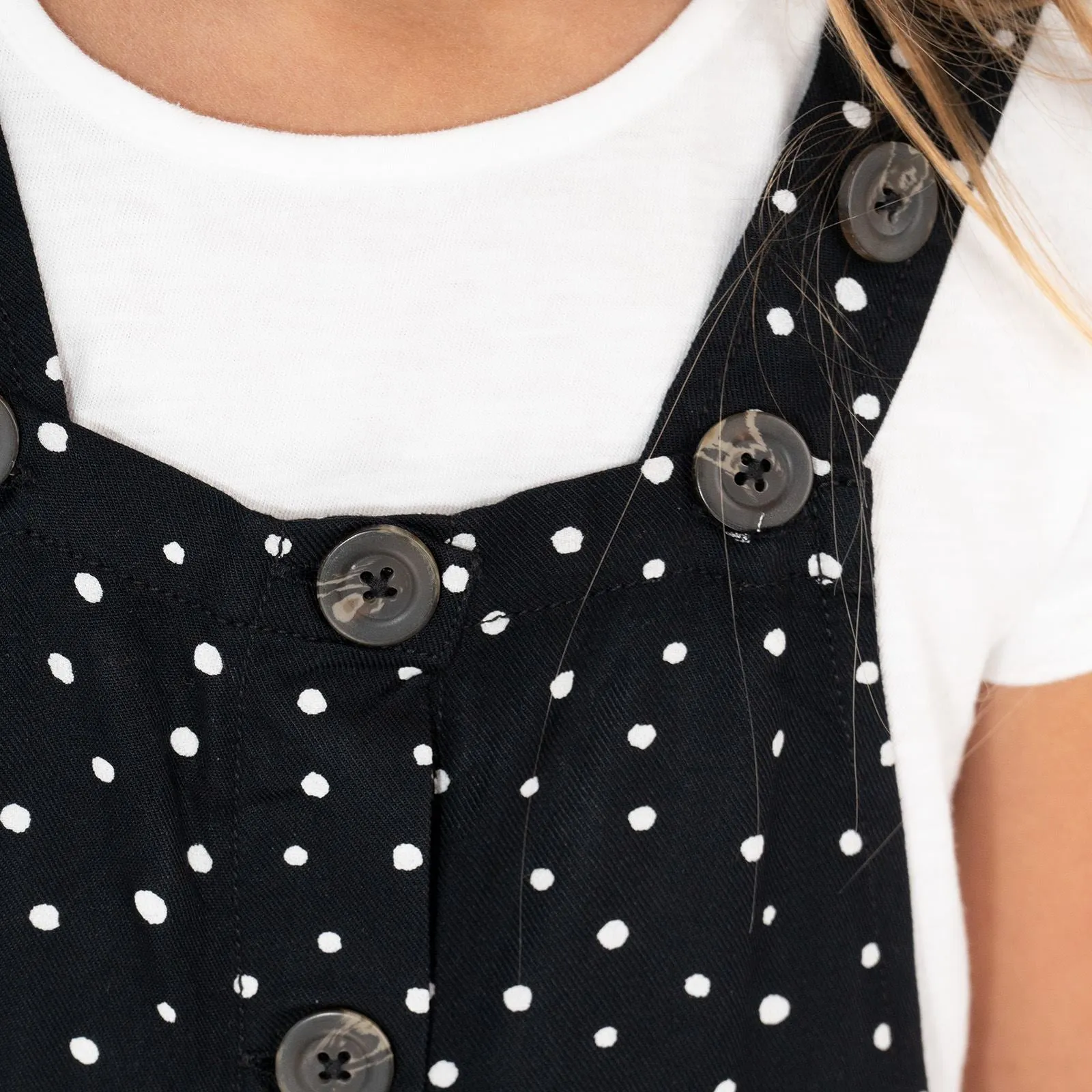 Next Girls Dungaree Black White Polka Dot Viscose Lightweight Dungarees