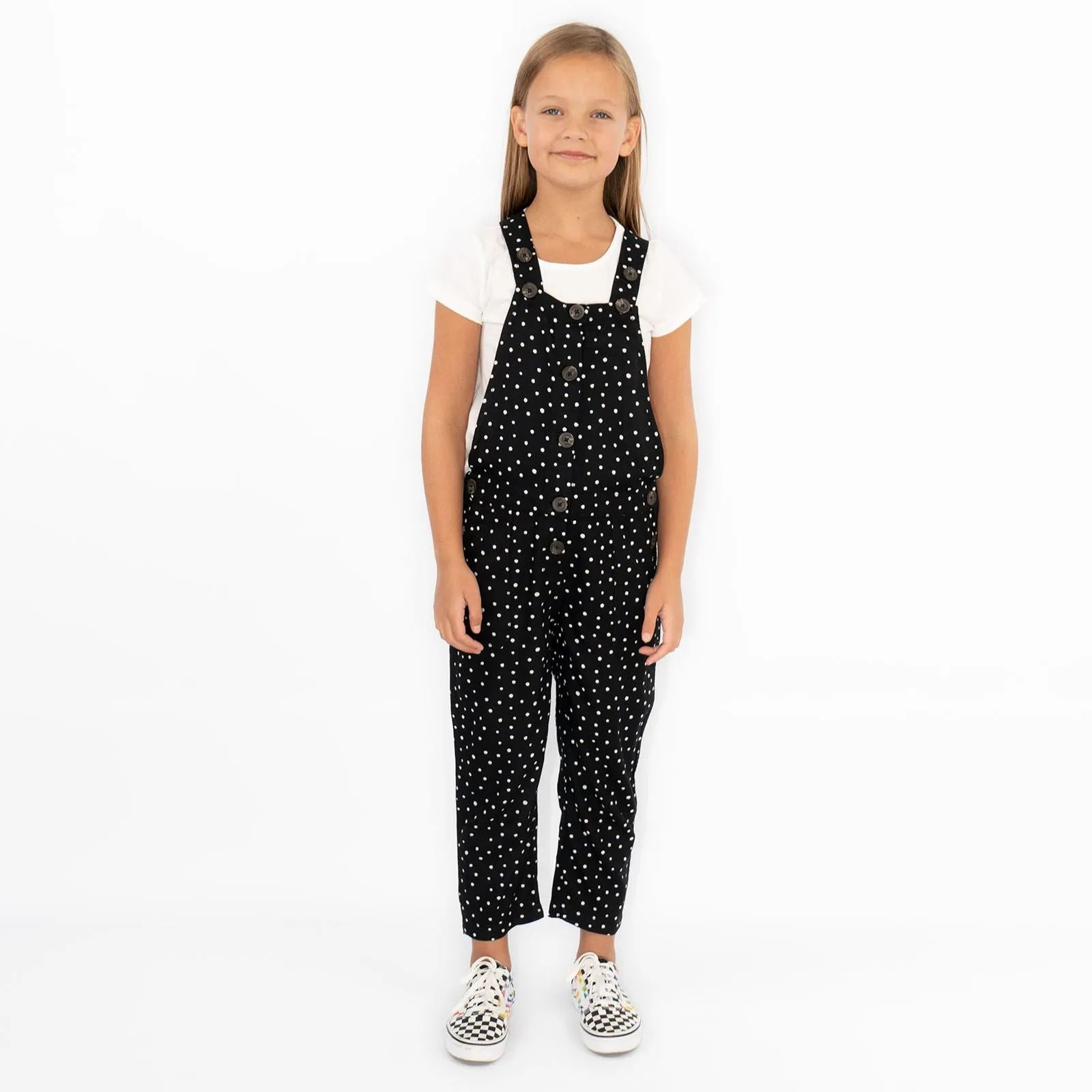 Next Girls Dungaree Black White Polka Dot Viscose Lightweight Dungarees