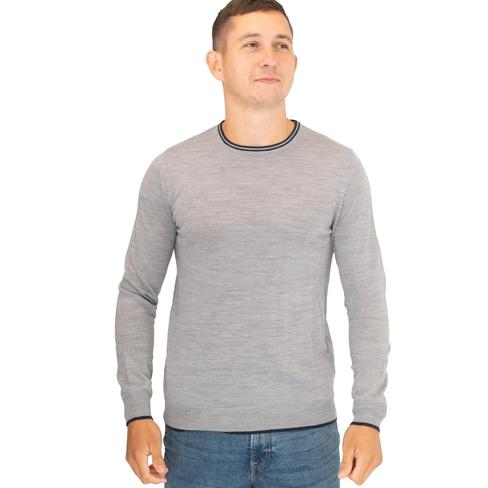 Nicole Farhi Farhi Mens Crew Neck Merino Wool Jumper Grey