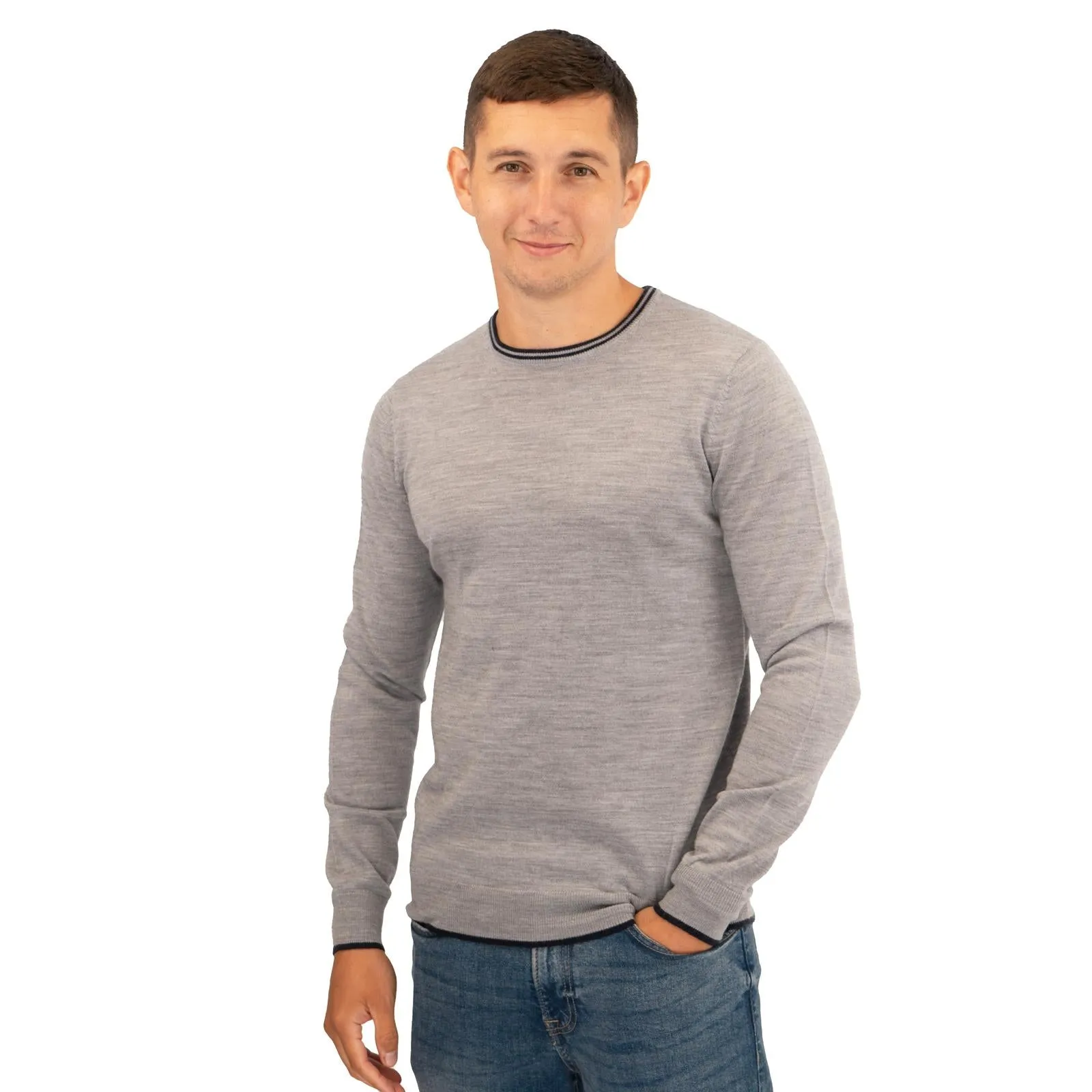 Nicole Farhi Farhi Mens Crew Neck Merino Wool Jumper Grey