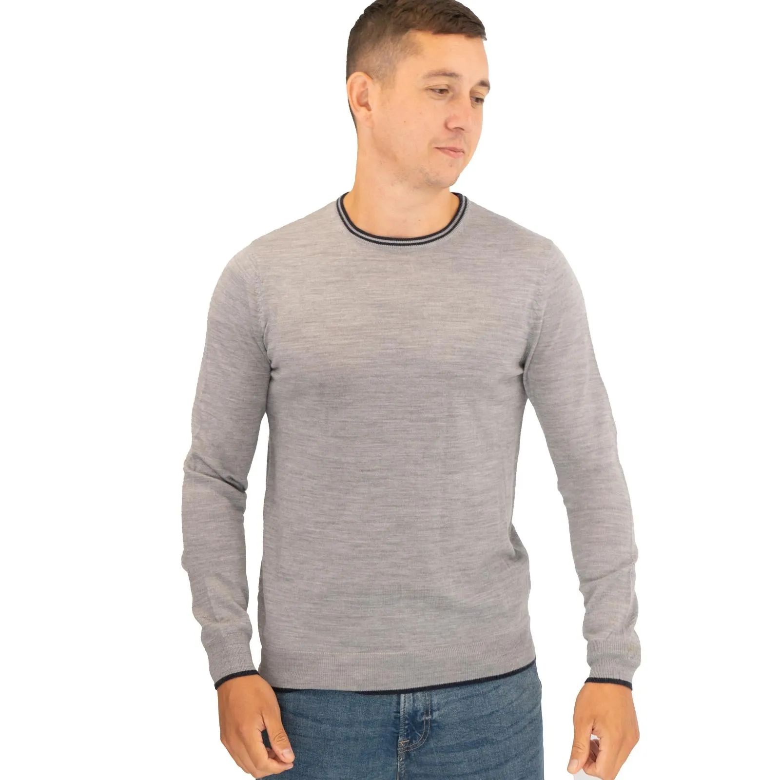 Nicole Farhi Farhi Mens Crew Neck Merino Wool Jumper Grey