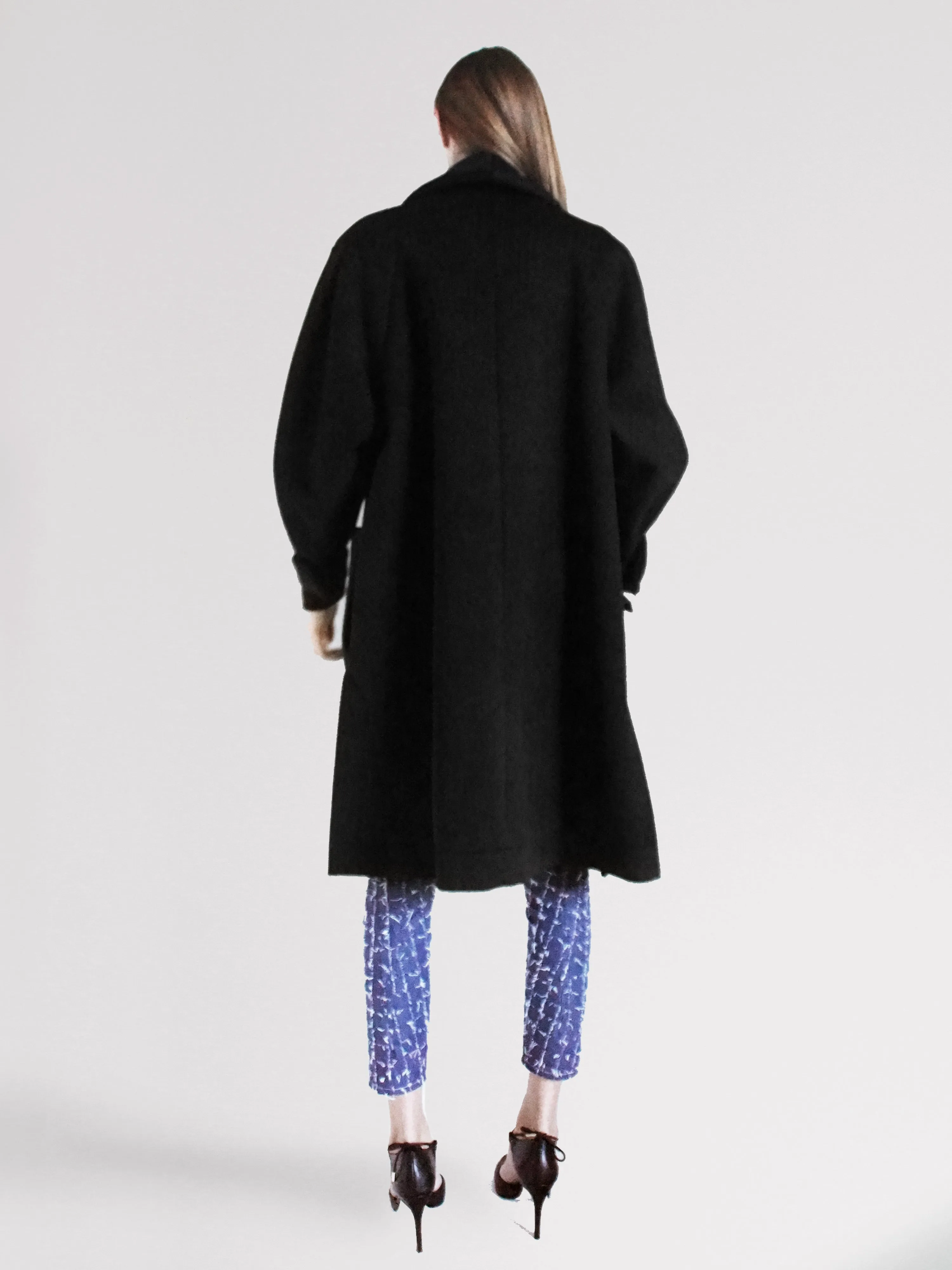 Origami Stain Collar Wool Coat / Black