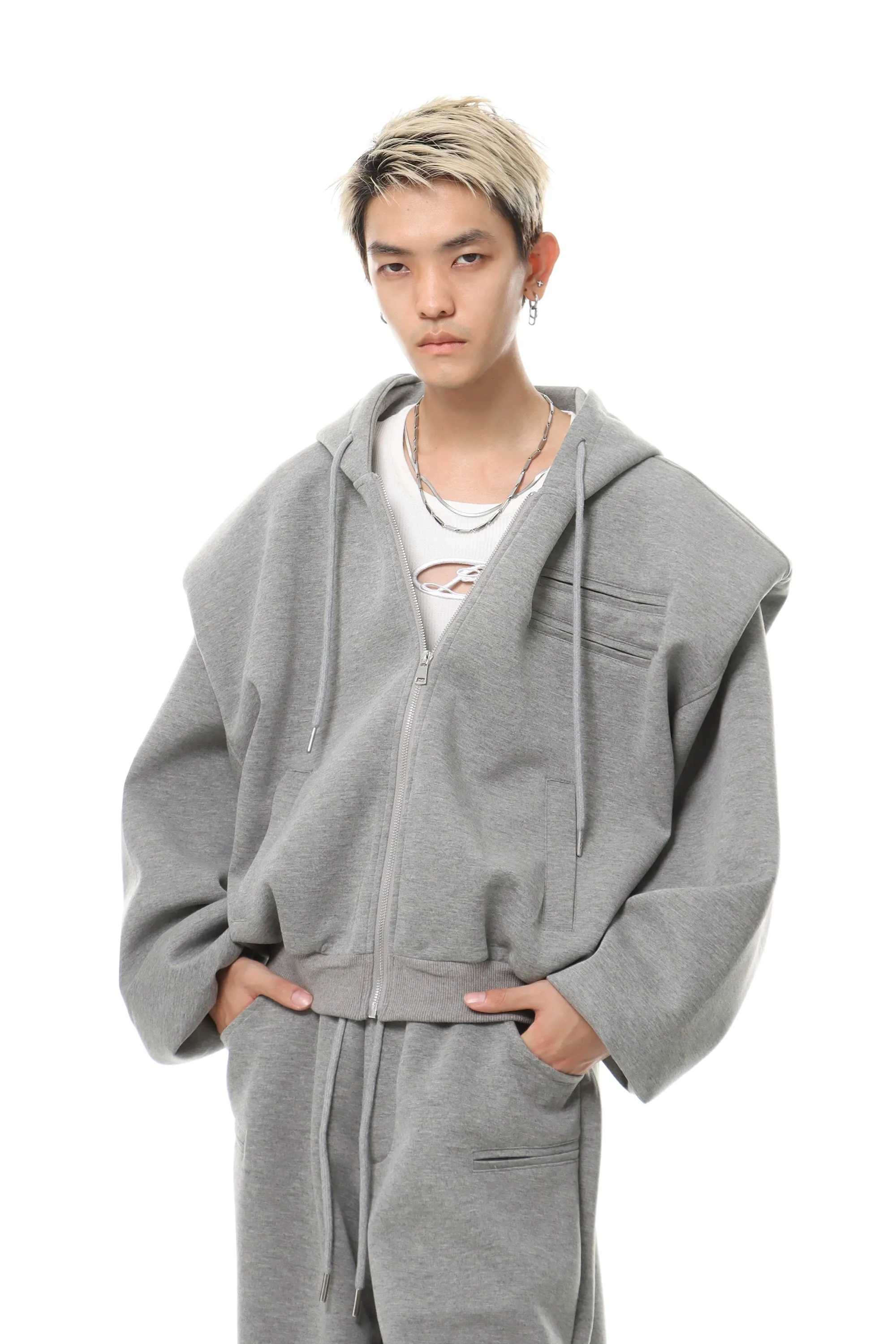 Oversized Cropped Zip Hoodie and Wide-Leg Sweatpant Tracksuit Set