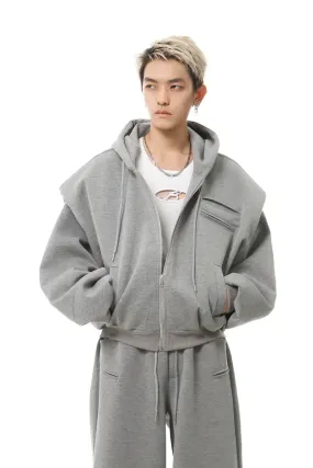 Oversized Cropped Zip Hoodie and Wide-Leg Sweatpant Tracksuit Set