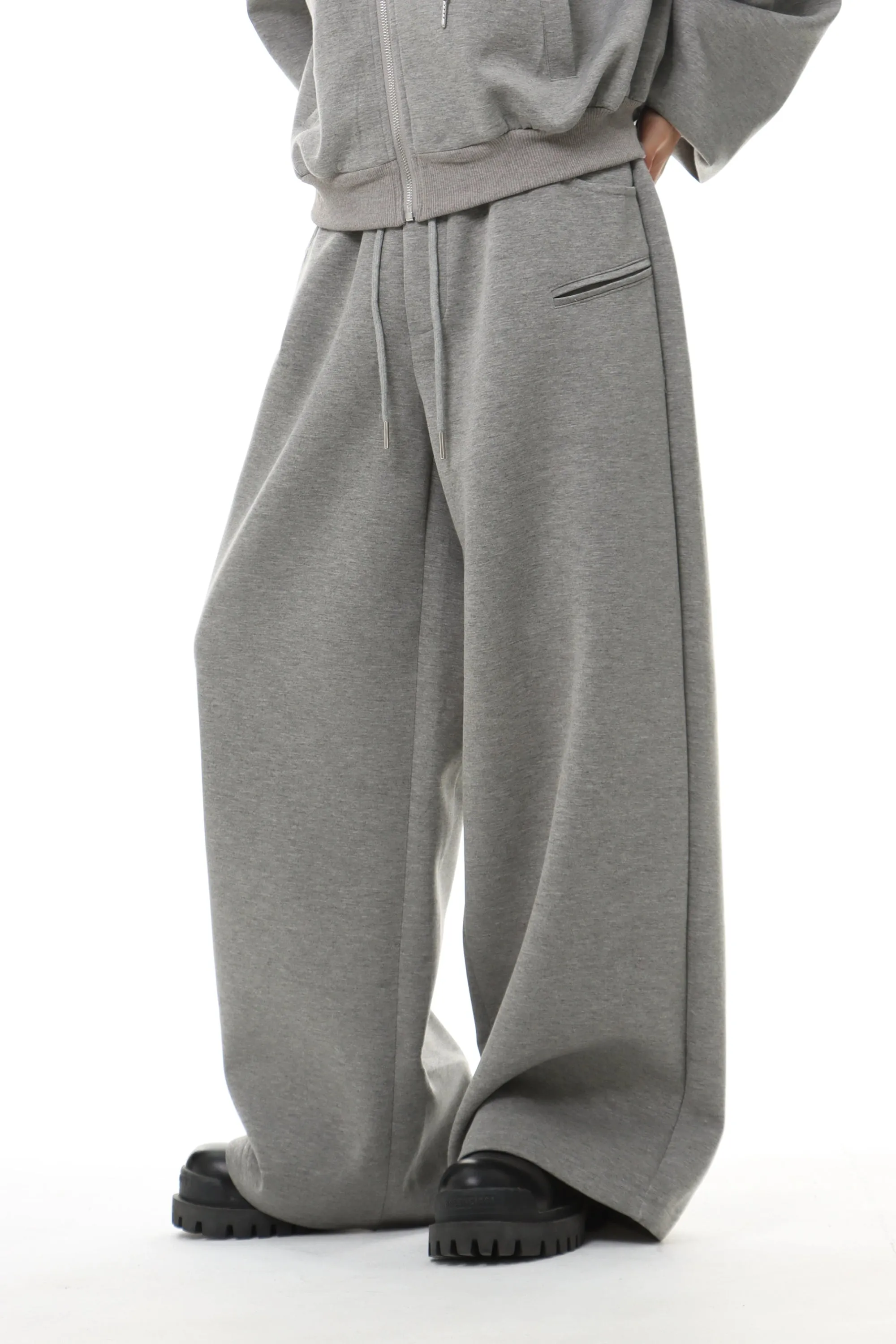 Oversized Cropped Zip Hoodie and Wide-Leg Sweatpant Tracksuit Set