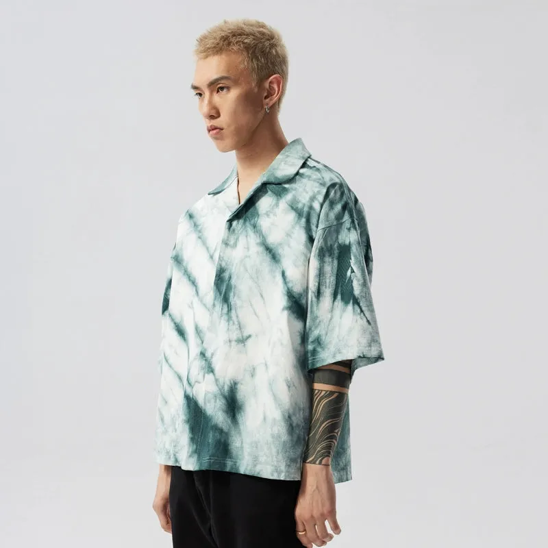 Oversized Marble Print Button-Up Shirt