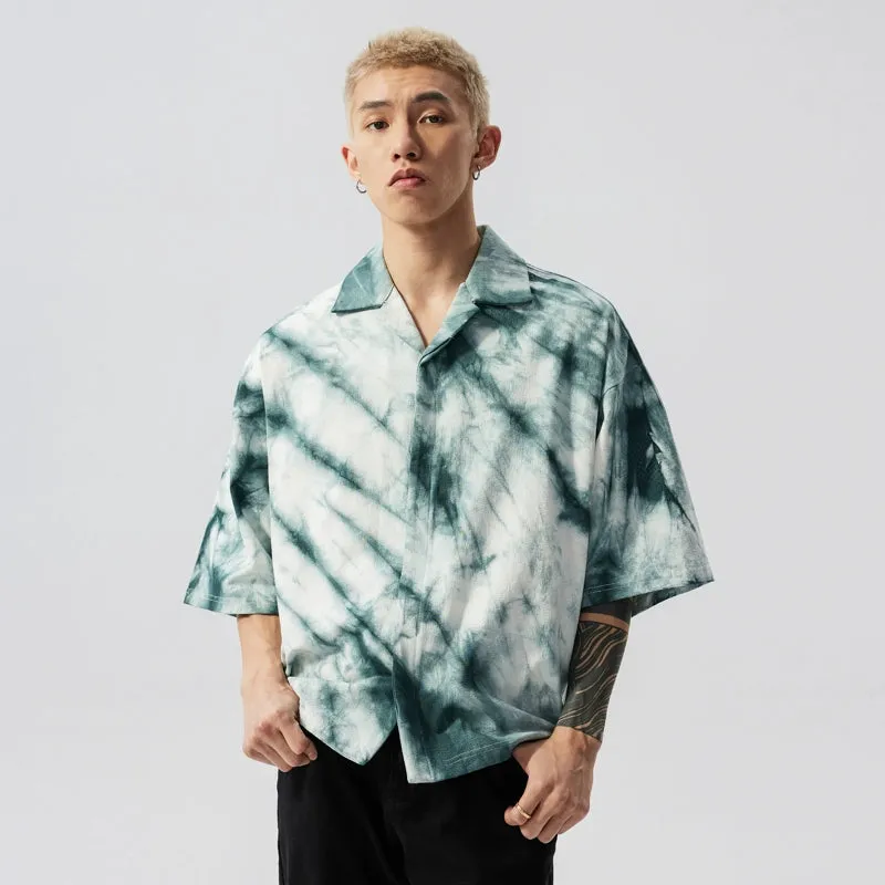 Oversized Marble Print Button-Up Shirt