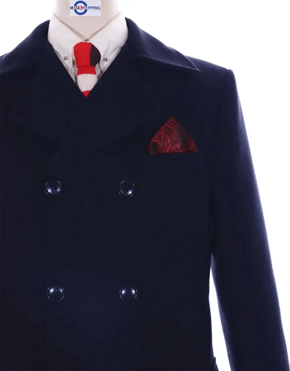 Pea Coat | Retro Vintage Mod Style Wool Classic Navy Blue Pea Coat