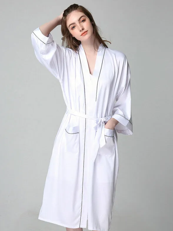 Piped Long Brides and Bridesmaids Silk Nightgown and Robe Set