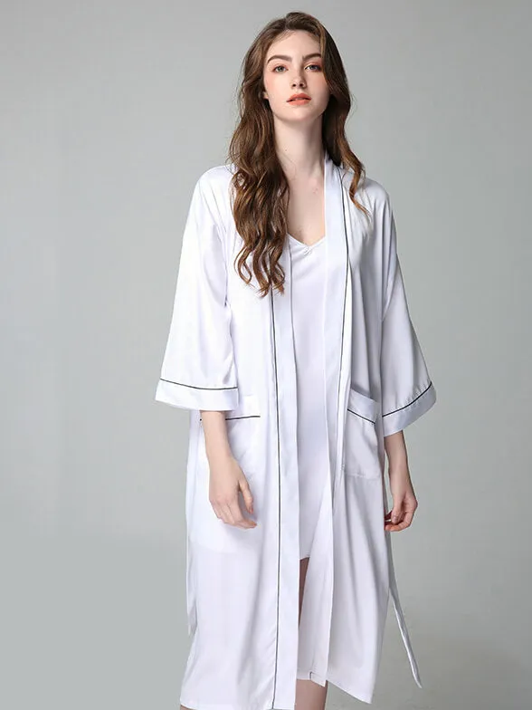 Piped Long Brides and Bridesmaids Silk Nightgown and Robe Set