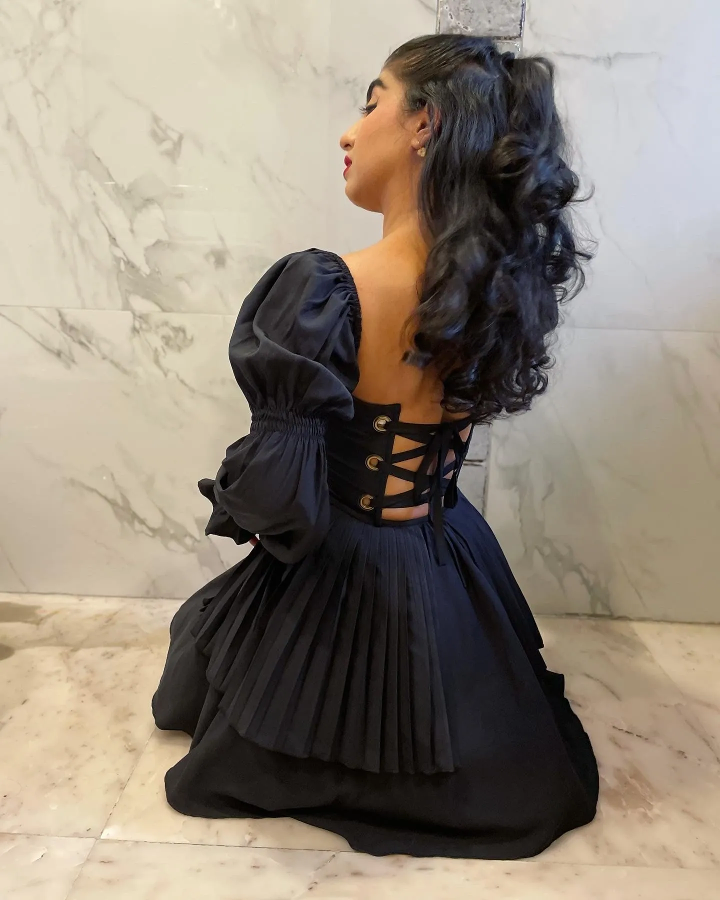 Pixie Black Puff Corset Dress