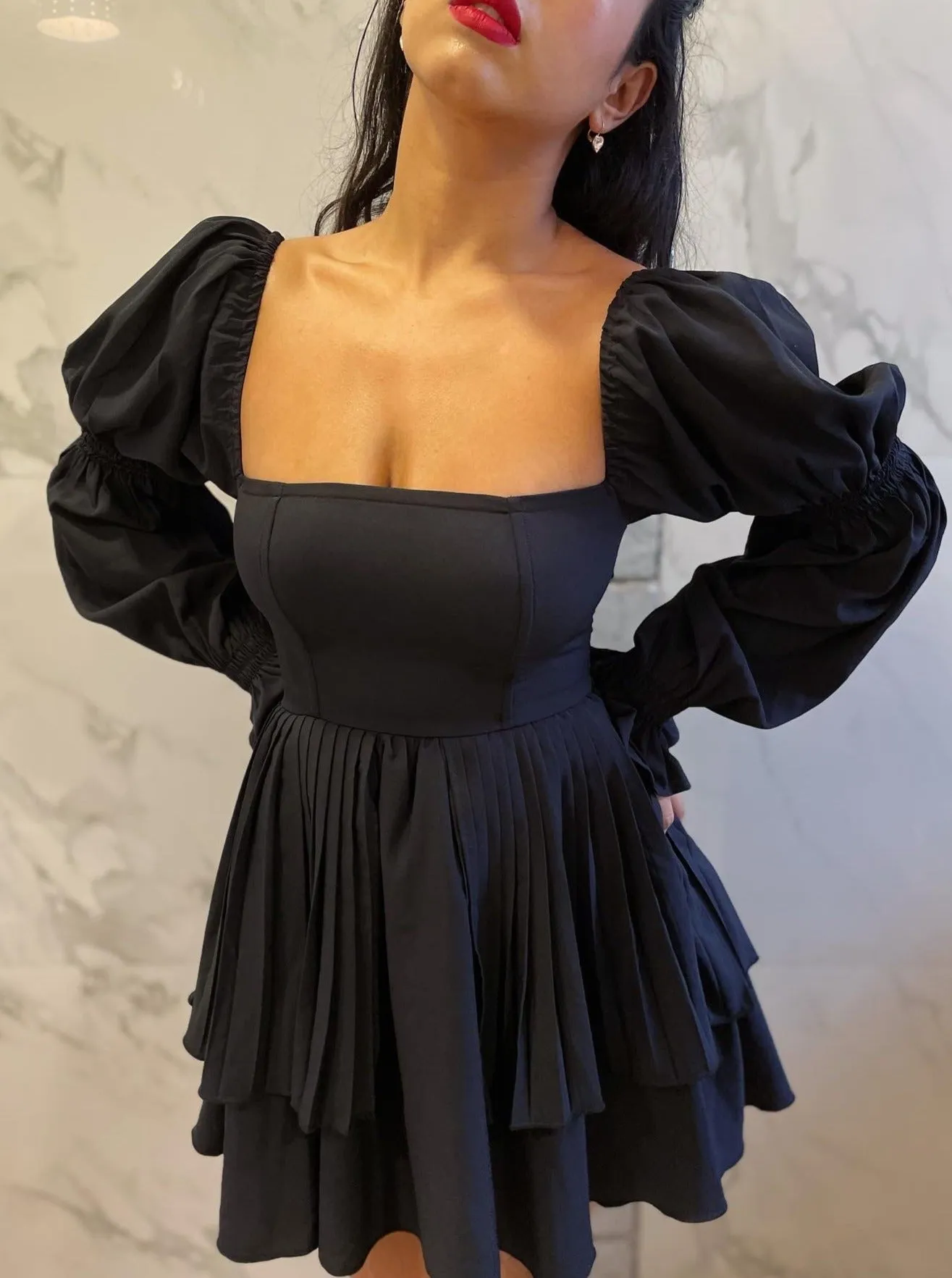 Pixie Black Puff Corset Dress