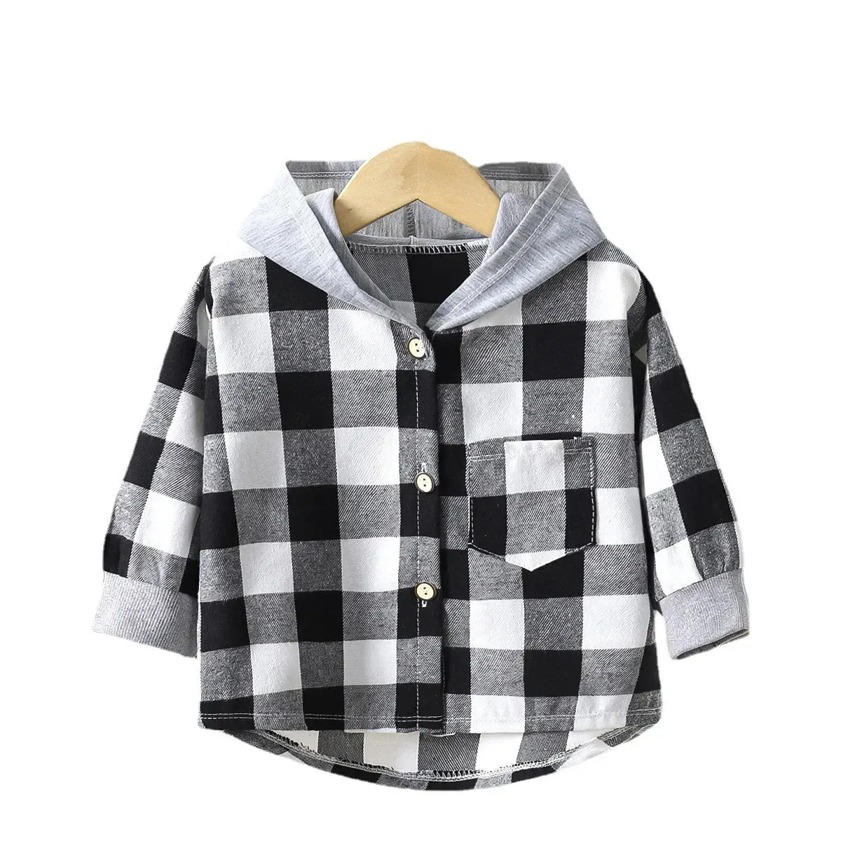 Plaid Hooded Long Sleeve Shirt