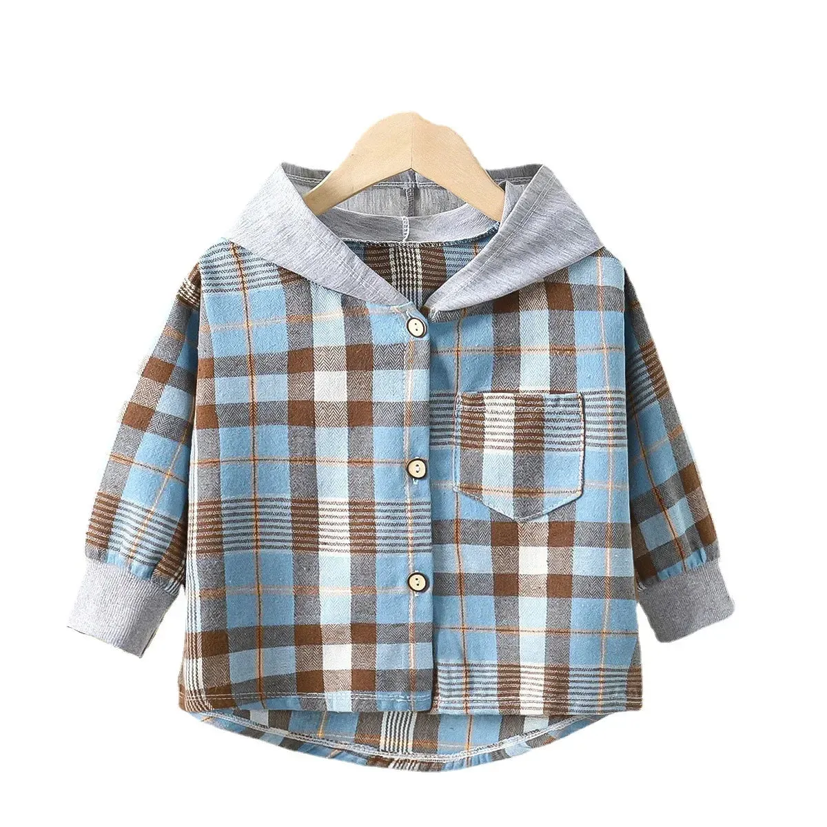 Plaid Hooded Long Sleeve Shirt