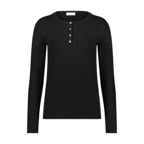 Polkadot BLACK RIB KNIT SLOUCHY HENLEY LS