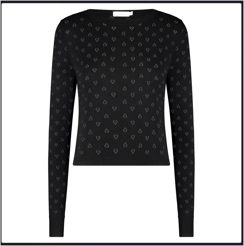 Polkadot Black Vintage Hearts PARKER CROP SLOUCHY Crew LS