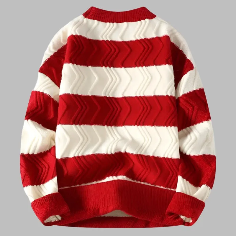 Premium Striped Men's Pullover - Thick, Warm, and Comfortably Loose Sweater