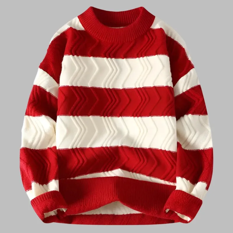 Premium Striped Men's Pullover - Thick, Warm, and Comfortably Loose Sweater