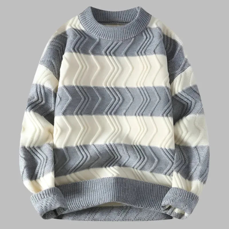 Premium Striped Men's Pullover - Thick, Warm, and Comfortably Loose Sweater