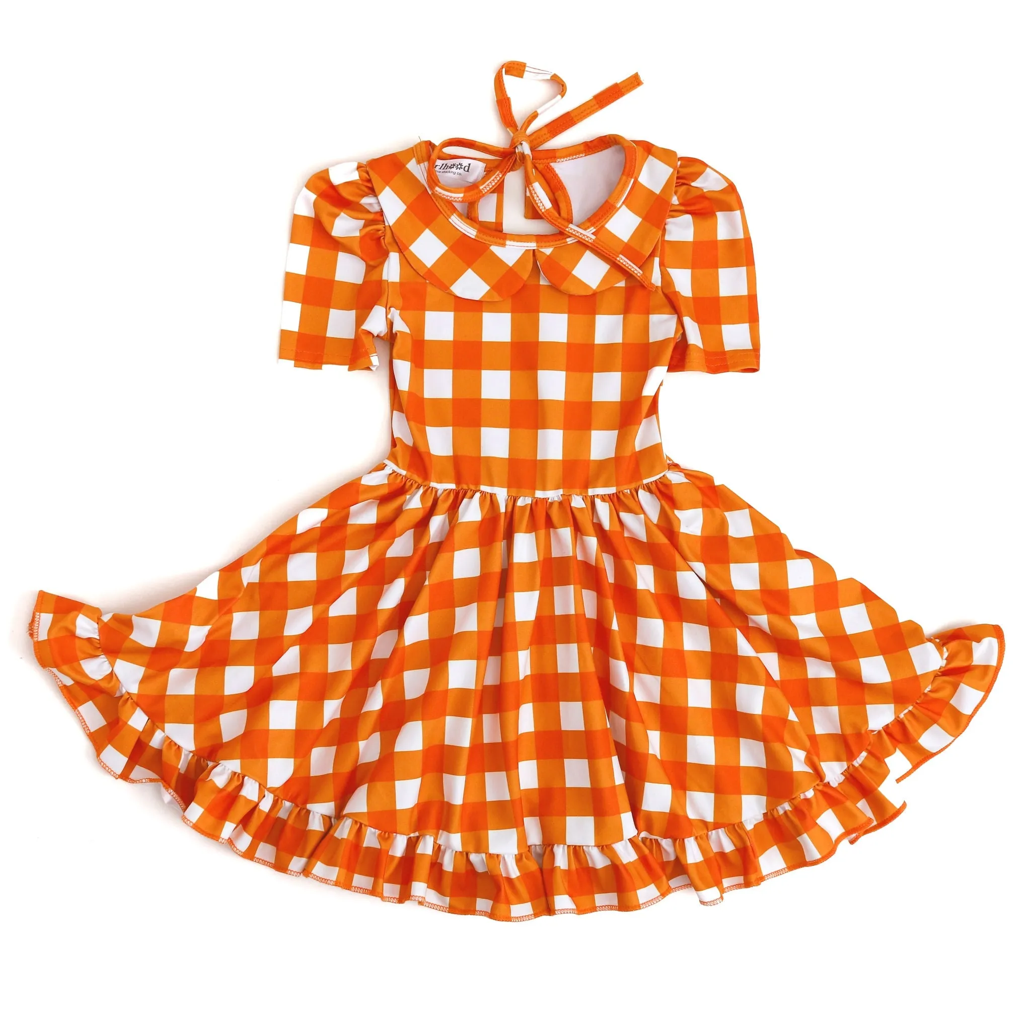 Pumpkin Gingham Twirl Dress