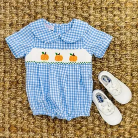 Pumpkin Smocked Boy's Bubble in Gingham