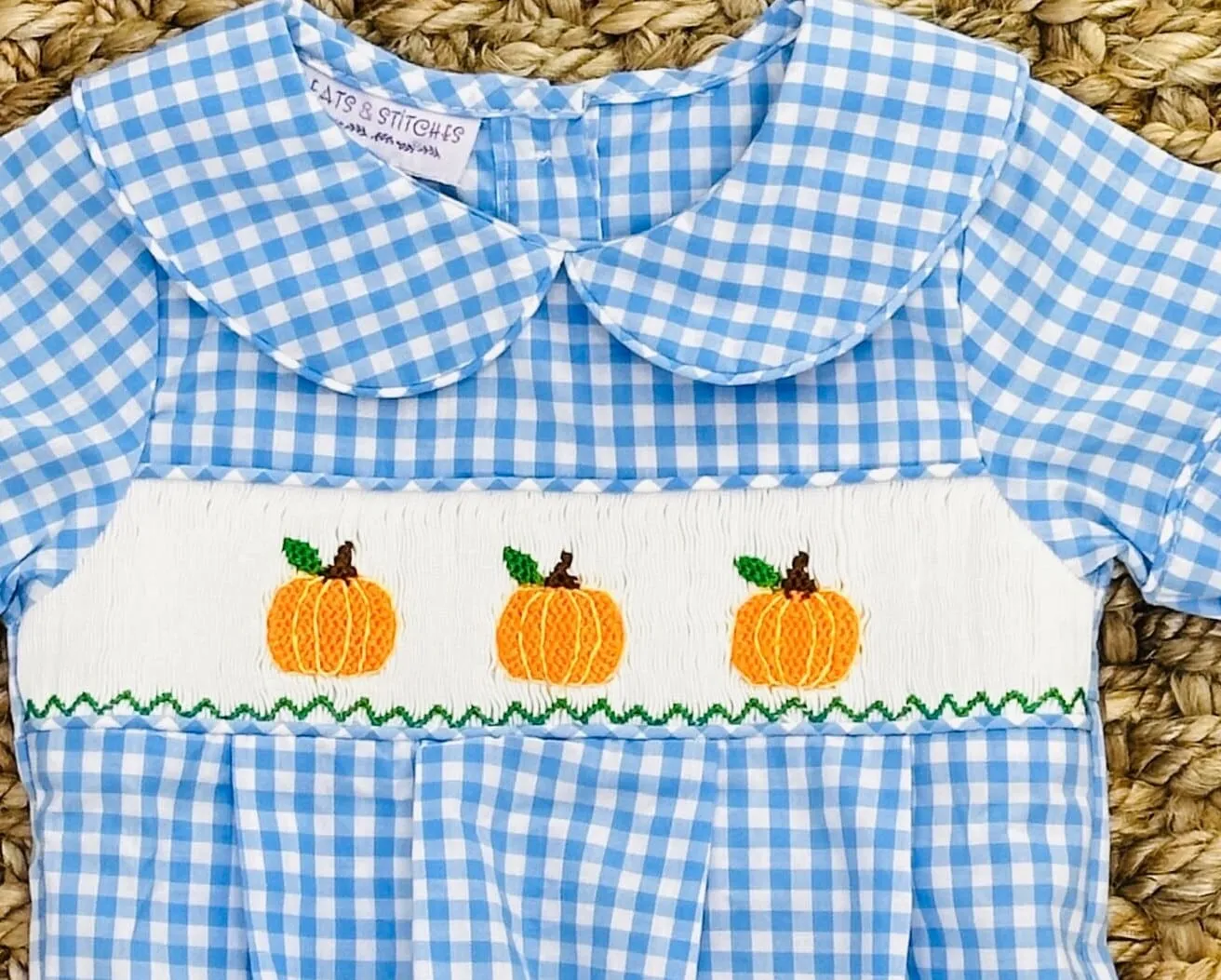 Pumpkin Smocked Boy's Bubble in Gingham