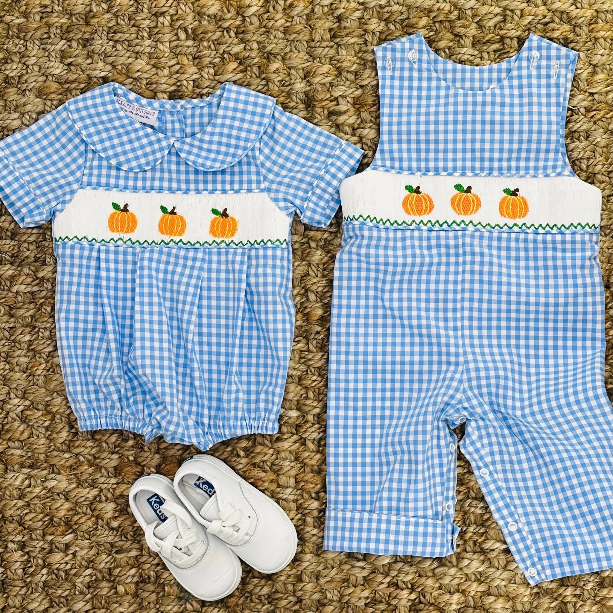 Pumpkin Smocked Boy's Bubble in Gingham